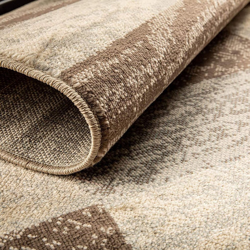 12' Beige Slate Gray And Brown Patchwork Runner Rug